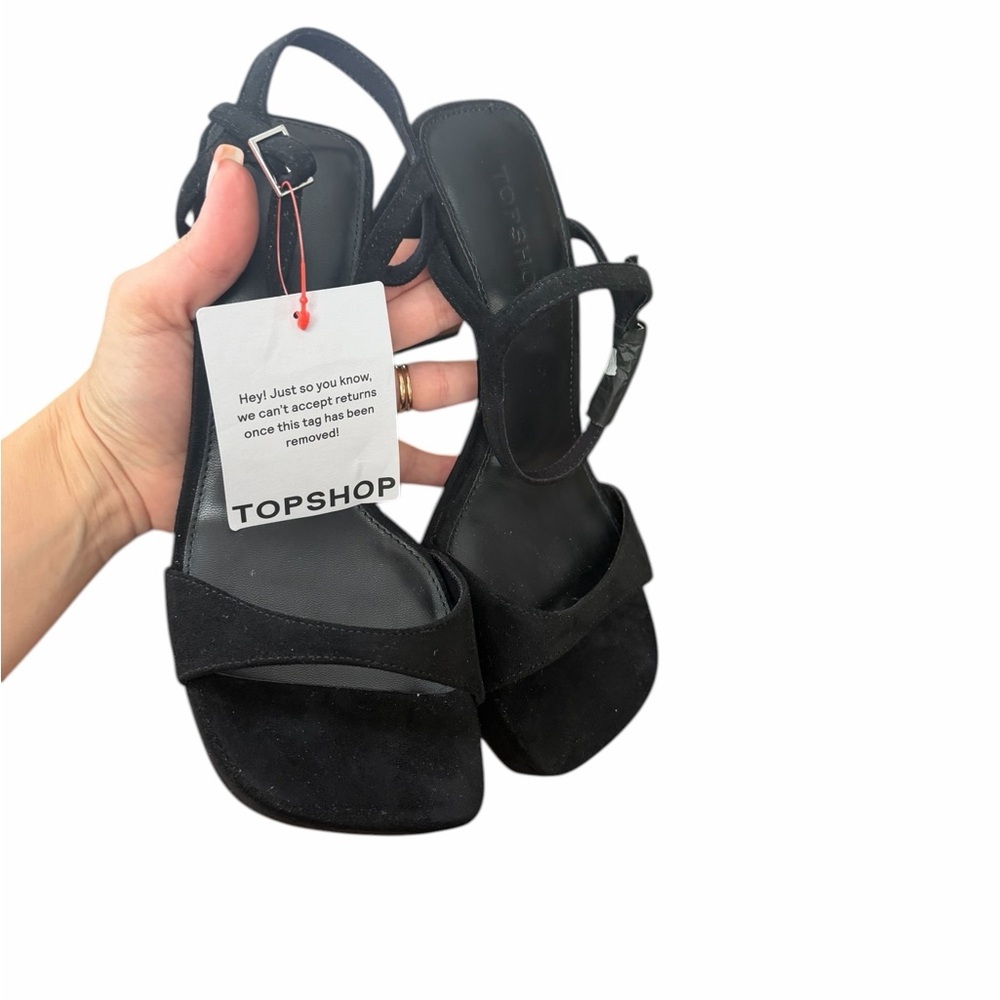 TOPSHOP Black Suede Strappy Block Heel Sandals